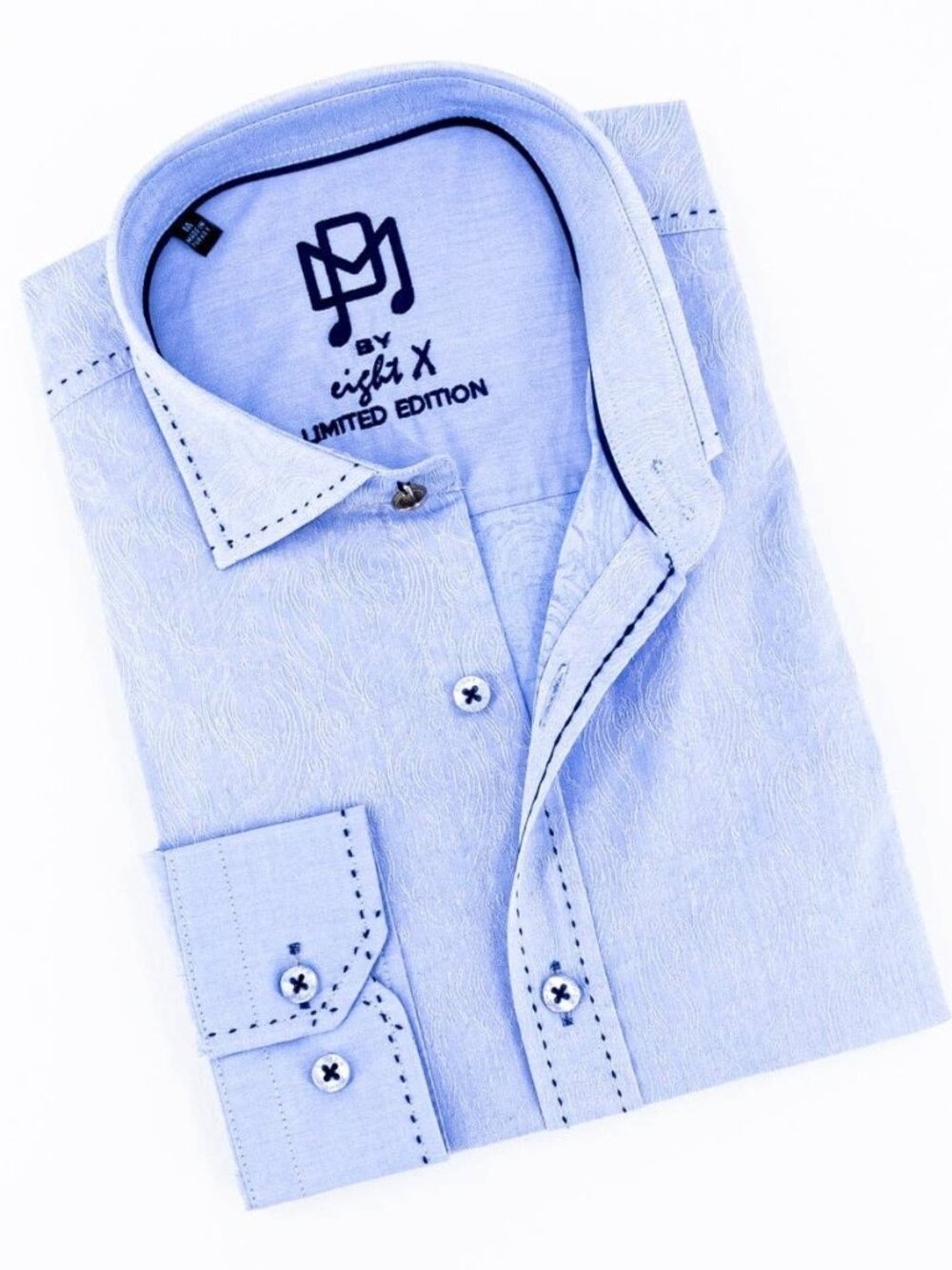 Eight X Light Blue Jacquard w/ Navy Stitching Button Up Shirt/1814